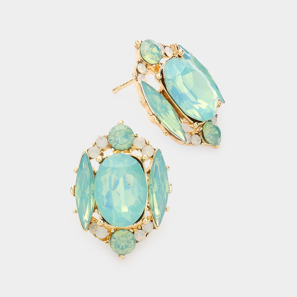 Mint Multi Stone Shape Pageant Stud Earrings | Interview Earrings