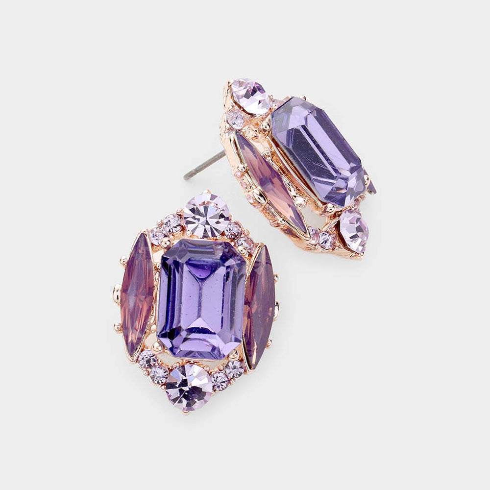 Tanzanite Multi Stone Shape Pageant Stud Earrings on Rose Gold | Interview Earrings