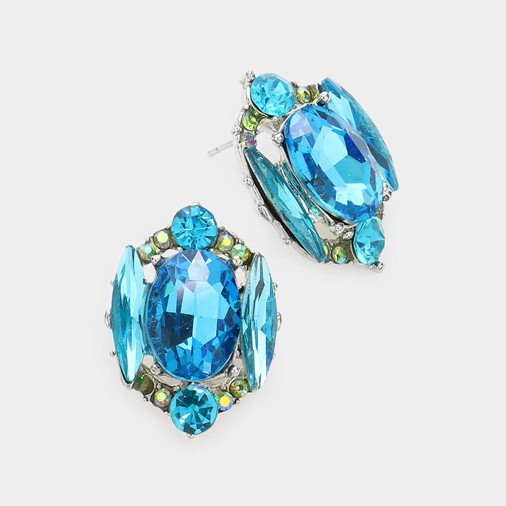 Aqua Multi Stone Shape Pageant Stud Earrings | Interview Earrings 