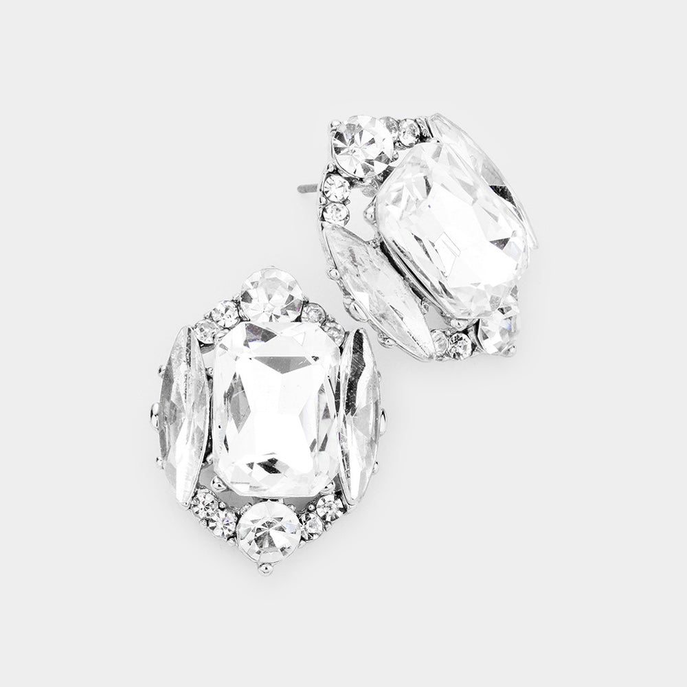 Clear Multi Stone Shape Pageant Stud Earrings | Interview Earrings