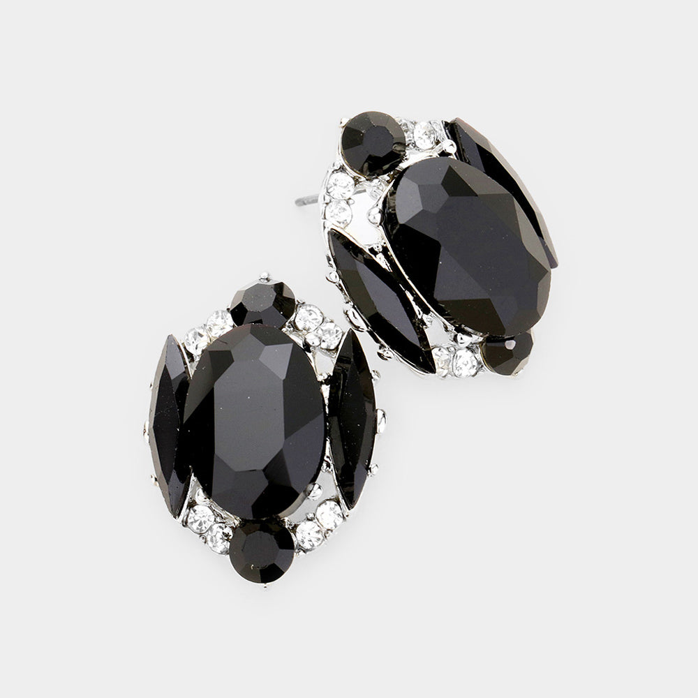 Jet Black/Clear Multi Stone Shape Pageant Stud Earrings | Interview Earrings 