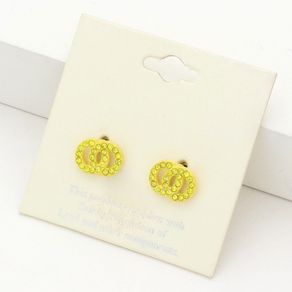 Small Yellow Rhinestone Double Open Circle Link Stud Pageant Earrings | Earrings for Little Girls 