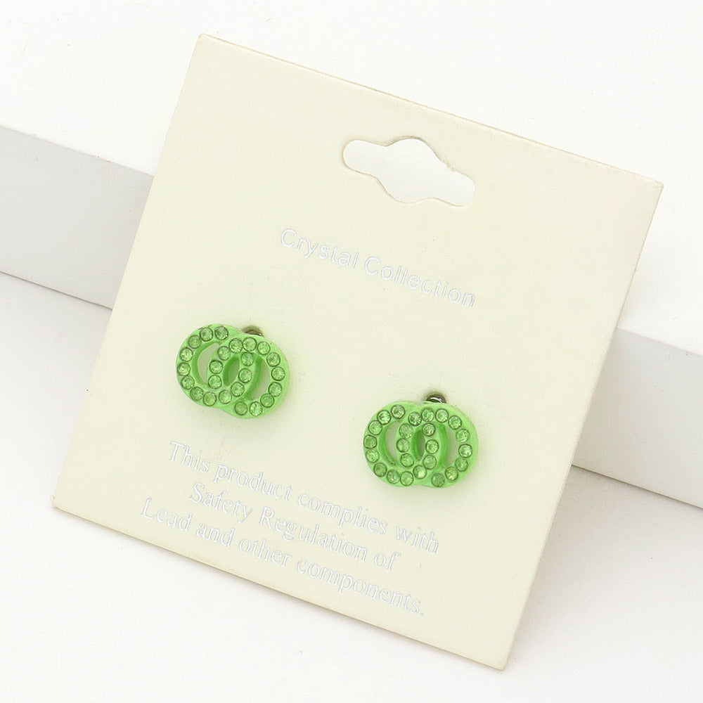 Small Peridot Rhinestone Double Open Circle Link Stud Pageant Earrings | Earrings for Little Girls