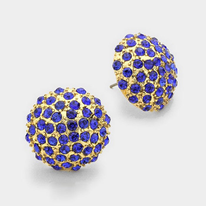 Sapphire Crystal Dome Stud Earrings on Gold