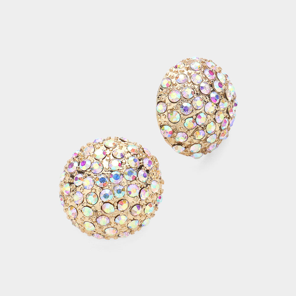 AB Crystal Dome Stud Earrings on Gold