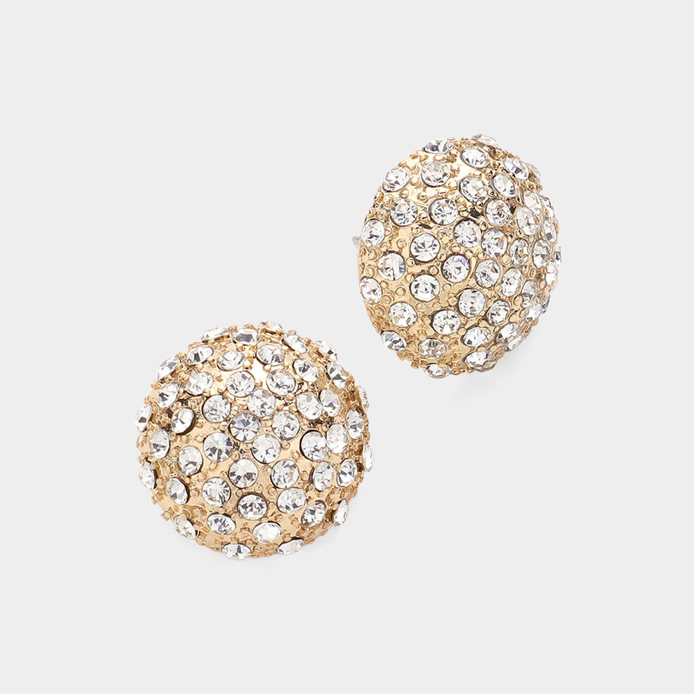 Crystal Dome Stud Earrings on Gold