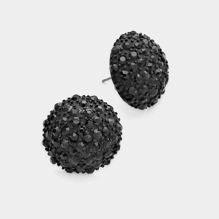 Jet Black Dome Stud Earrings