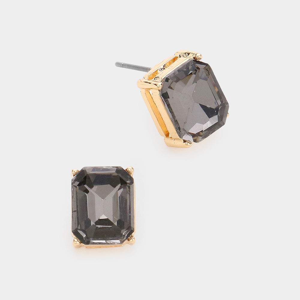 Emerald Cut Black Diamond Stone Stud Pageant Earrings | Interview Earrings