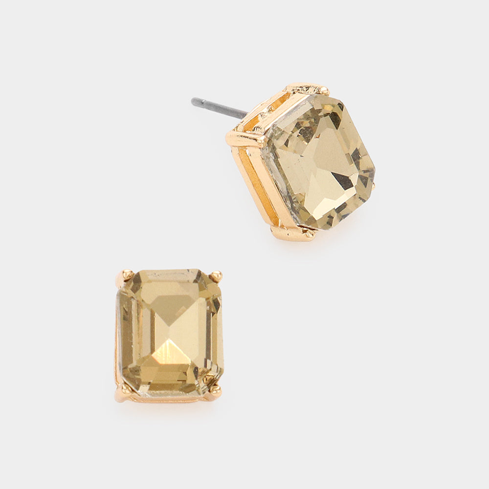 Emerald Cut Light Topaz Stone Stud Pageant Earrings  | Interview Earrings