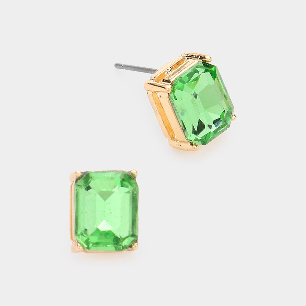 Emerald Cut Light Green Stone Stud Pageant Earrings  | Interview Earrings