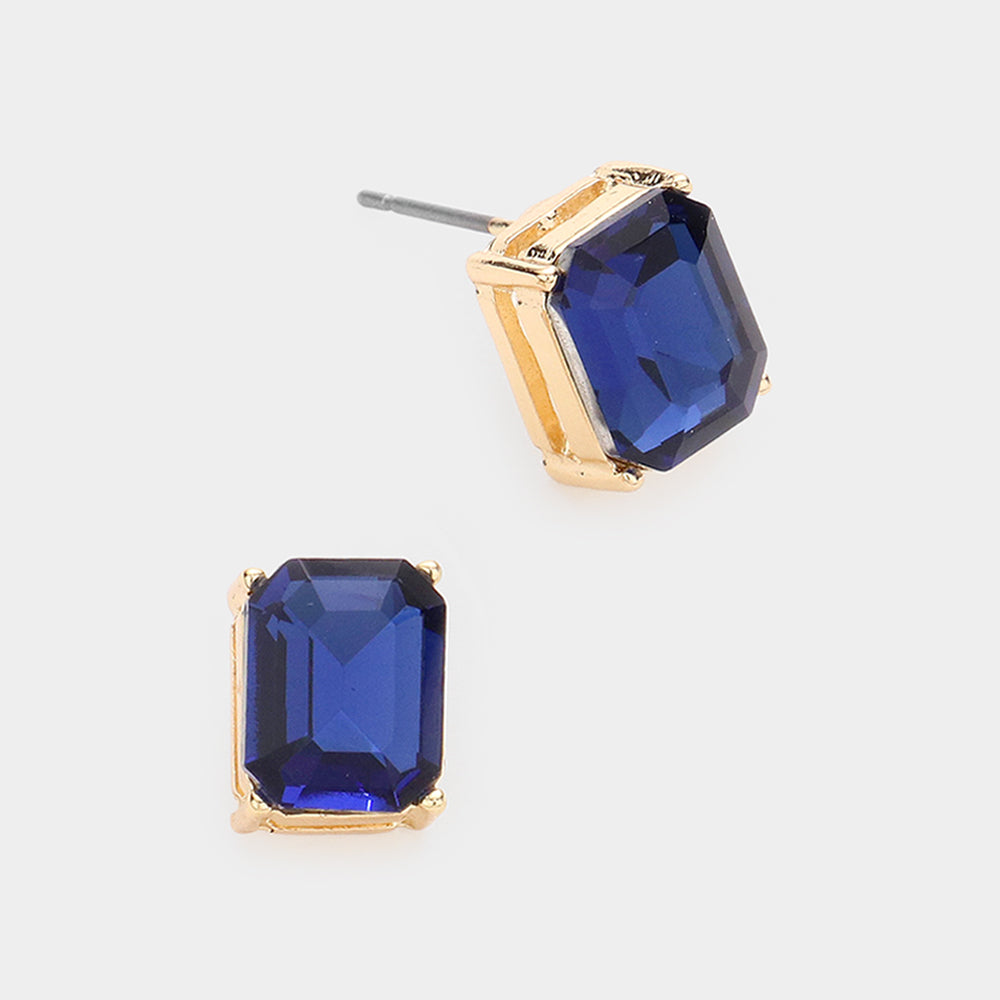 Emerald Cut Navy Stone Stud Pageant Earrings  | Interview Earrings