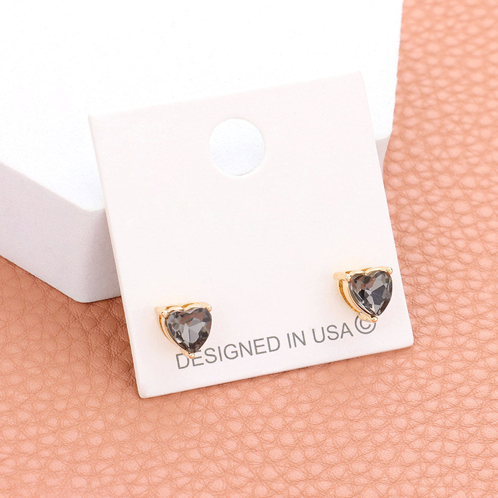 Small Black Diamond Heart Stone Stud Earrings | Pageant Stud Earrings