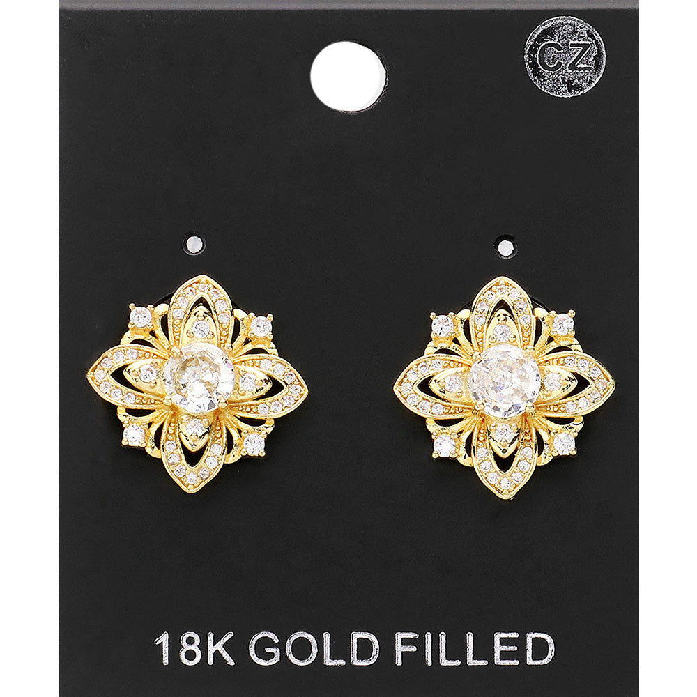 Elegant CZ Stone Pointed Pageant Stud Earrings on Gold | Interview Stud Earrings