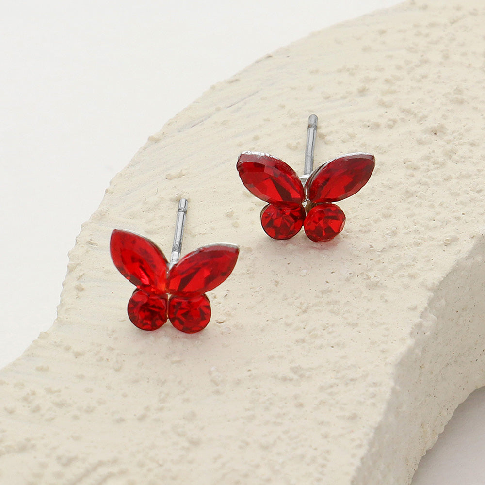 Small Red Stone Butterfly Stud Earrings for Little Girls | Small Earrings for Young Girls