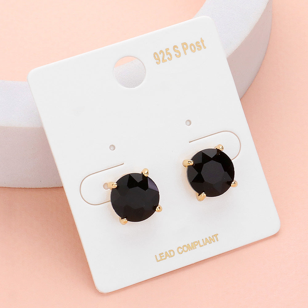 Black Round Stone Interview Stud Earrings | Black Stud Earrings