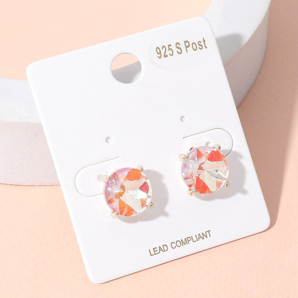 Pink AB Round Stone Interview Stud Earrings | Pink AB Stud Earrings