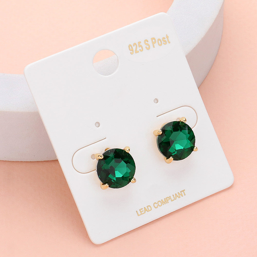 Emerald Round Stone Interview Stud Earrings | Emerald Stud Earrings