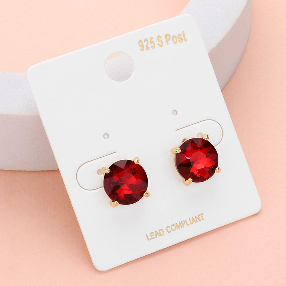 Red Round Stone Interview Stud Earrings | Red Stud Earrings