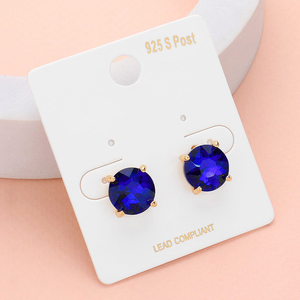 Royal Blue Round Stone Interview Stud Earrings | Royal Blue Stud Earrings