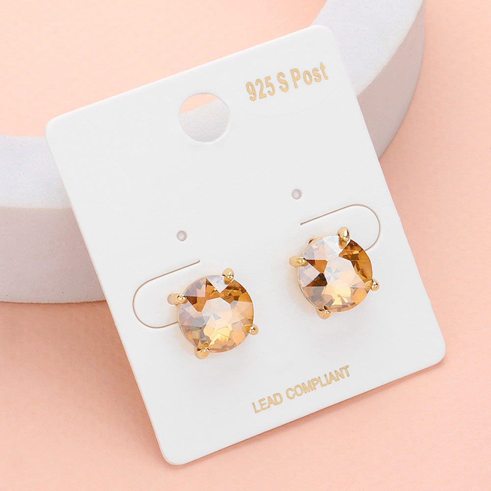 Gold Round Stone Interview Stud Earrings | Topaz Stud Earrings