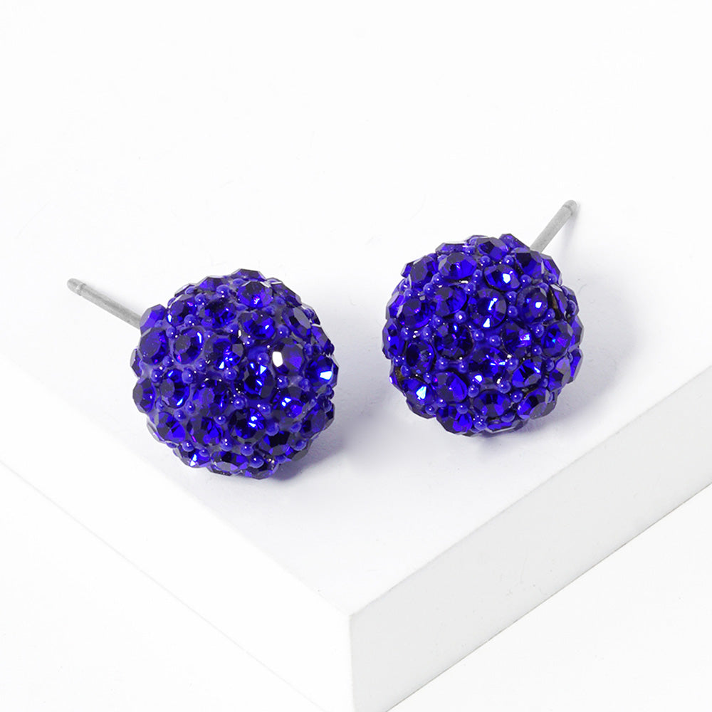 Little Girls Sapphire Disco Ball Stud Earrings 