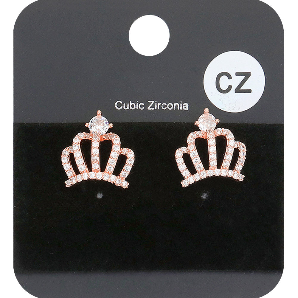 CZ Crown Stud Earrings on Rose Gold