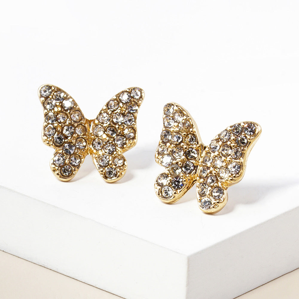 Small Clear on Gold Rhinestone Butterfly Stud Pageant Earrings | Crystal Earrings for Little Girls