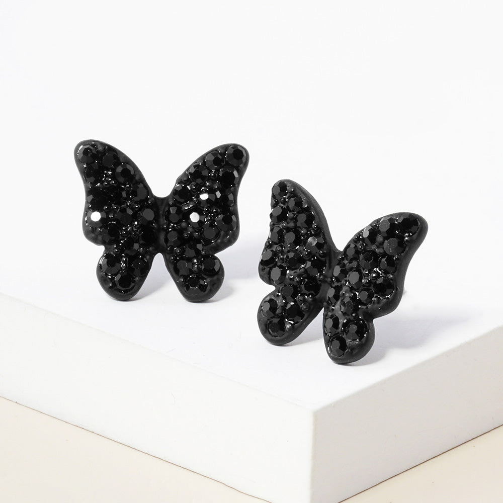 Small Black Rhinestone Butterfly Stud Pageant Earrings | Crystal Earrings for Little Girls