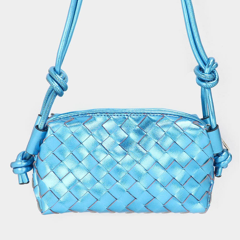 Blue Metallic Weaved Crossbody Bag