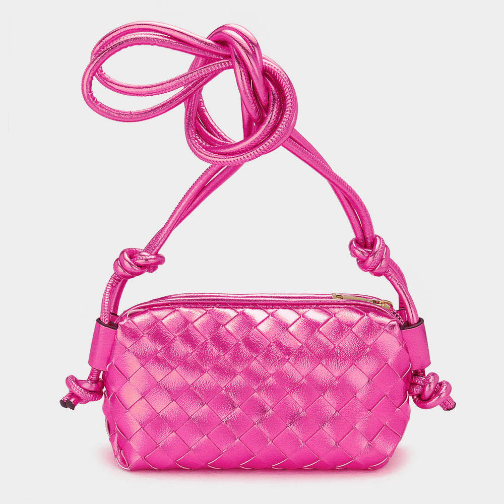 Fuchsia Metallic Weaved Crossbody Bag