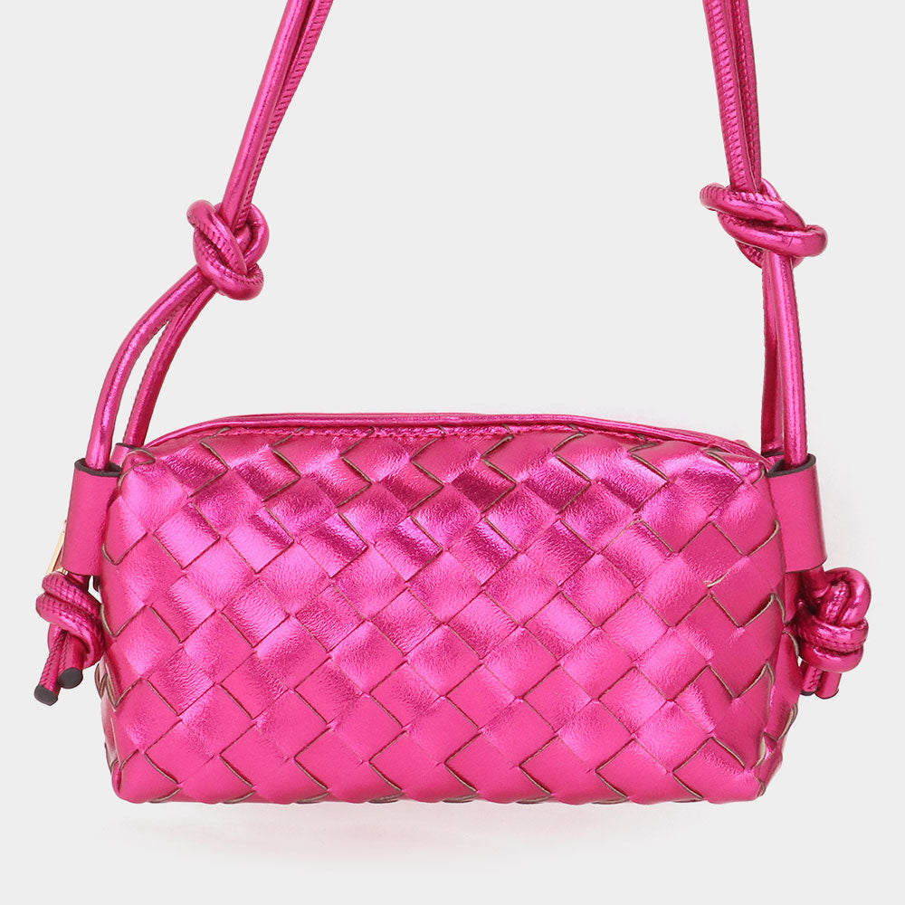 Fuchsia Metallic Weaved Crossbody Bag