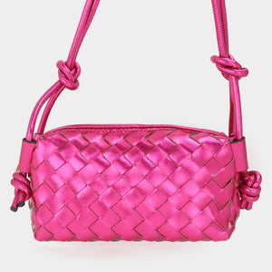 Fuchsia Metallic Weaved Crossbody Bag