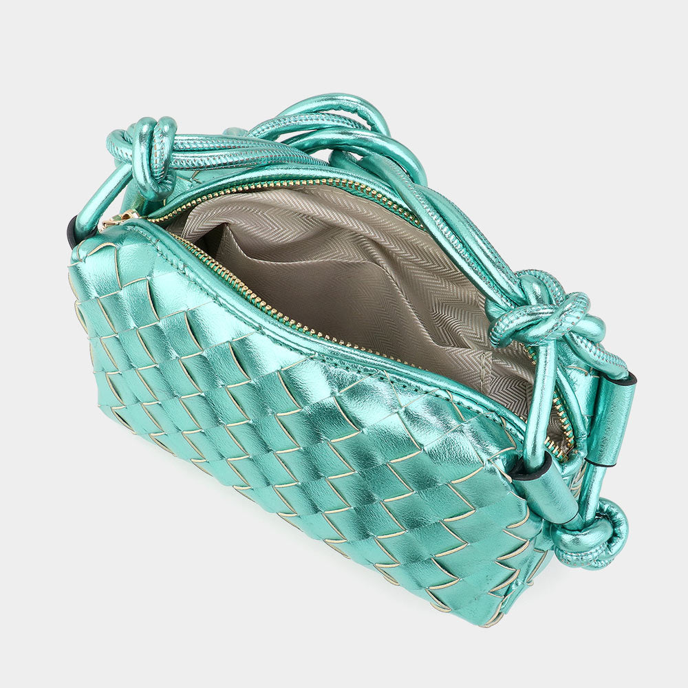 Mint Metallic Weaved Crossbody Bag Inside