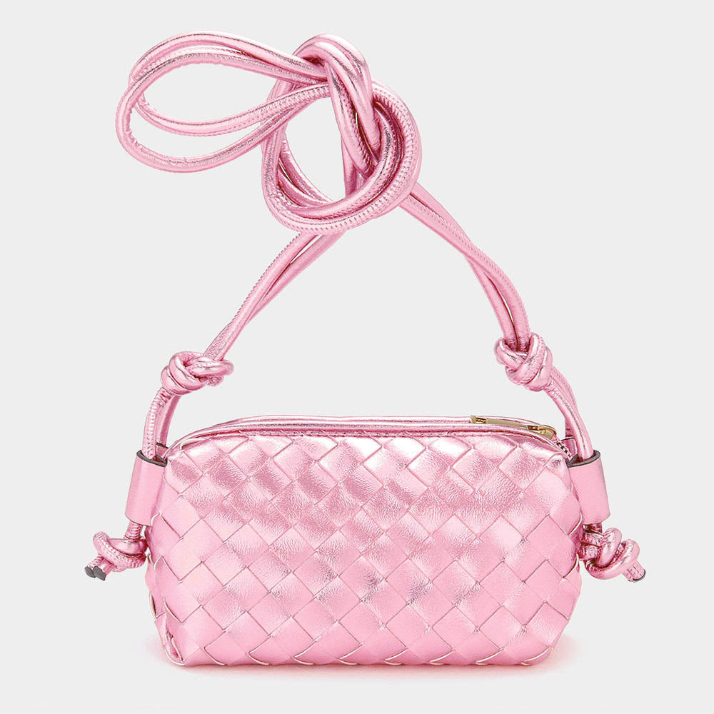 Pink Metallic Weaved Crossbody Bag