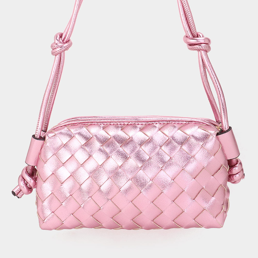 Pink Metallic Weaved Crossbody Bag