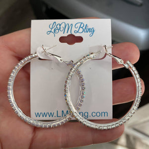 AB Crystal Rhinestone Hoop Earrings | 1.75" | 225462