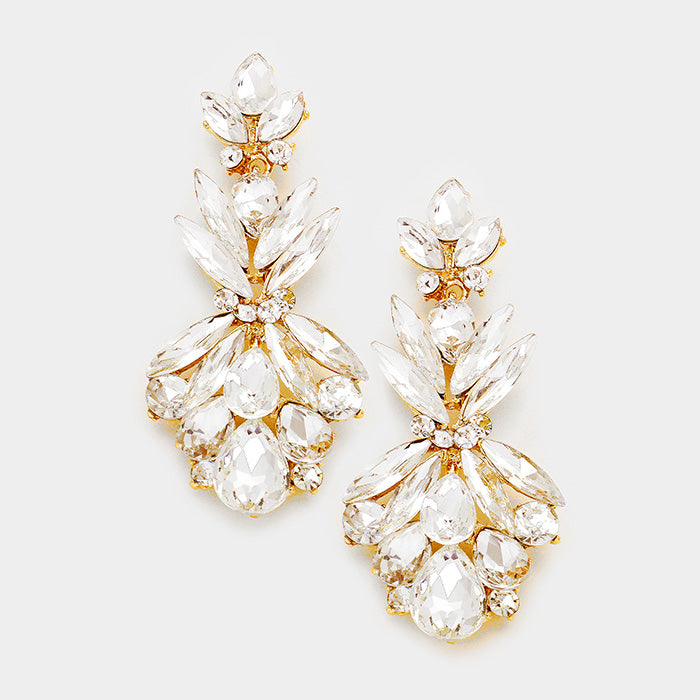 Crystal Floral Dangle Earrings on Gold | 237576