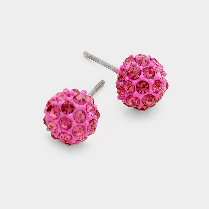 Little Girls Pink Crystal Ball Stud Earrings | 103864