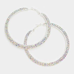 Two Row AB Crystal Hoop Earrings | 2.75" | 136051