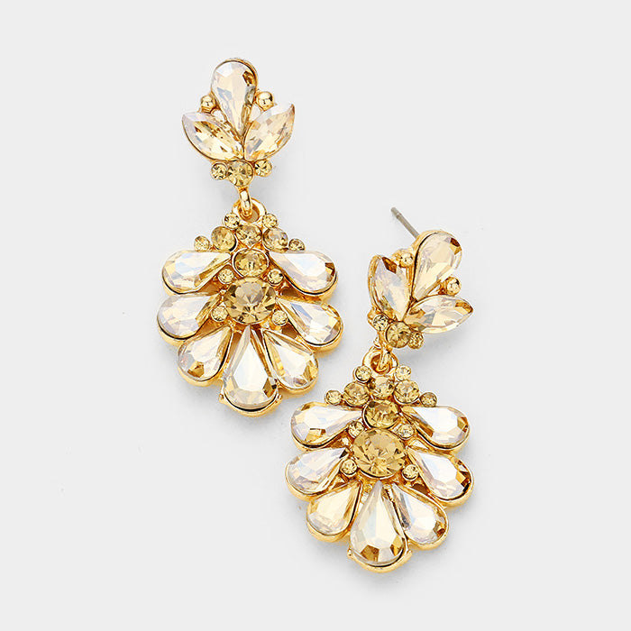 Little Girls Gold Crystal Cluster Teardrop Pageant Earrings | 402706