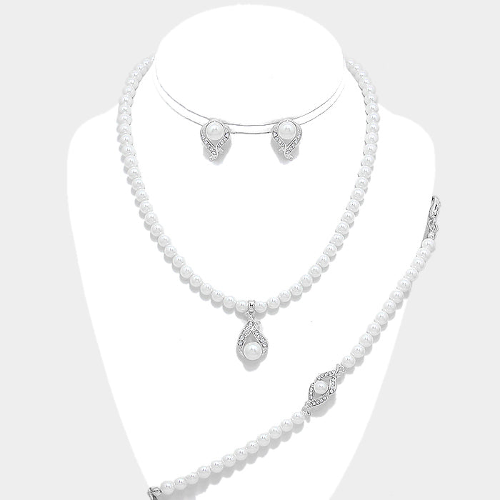 White Pearl Strand Necklace Set | 309300