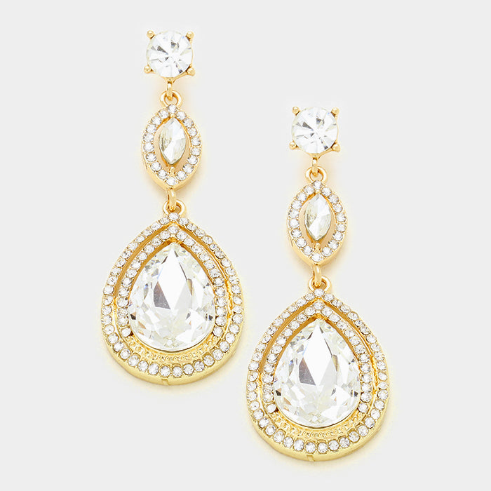 Cyrstal Double Teardrop Earrings on Gold | 277181