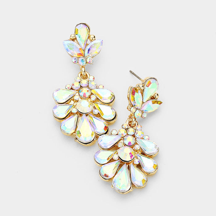 Little Girls AB Crystal Cluster Teardrop Pageant Earrings on Gold | 402703