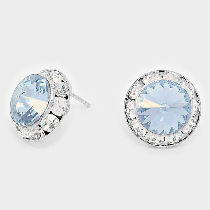 Light Blue Austrian Crystal Round Stud Earrings | 5/8" | 290278