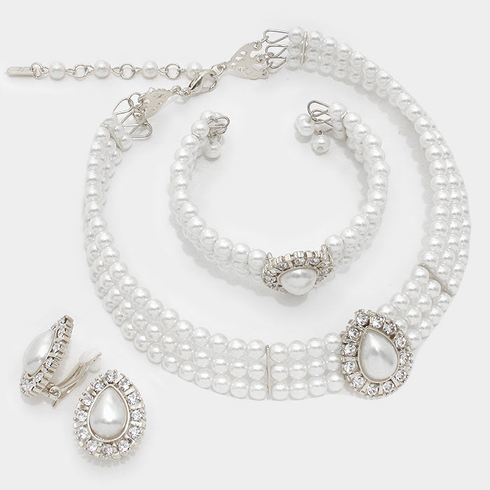 Wedding Jewelry | White Teardrop Pearl Necklace Set | 297452