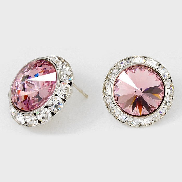 Austrian Rose Crystal Round Stud Earrings | 7/8" | 122919