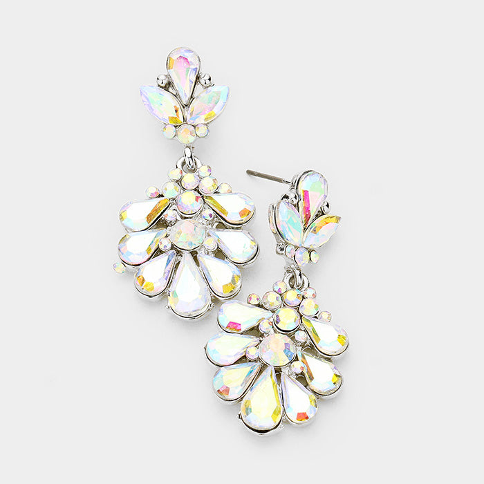 Little Girls AB on Silver Crystal Cluster Teardrop Pageant Earrings | 402710