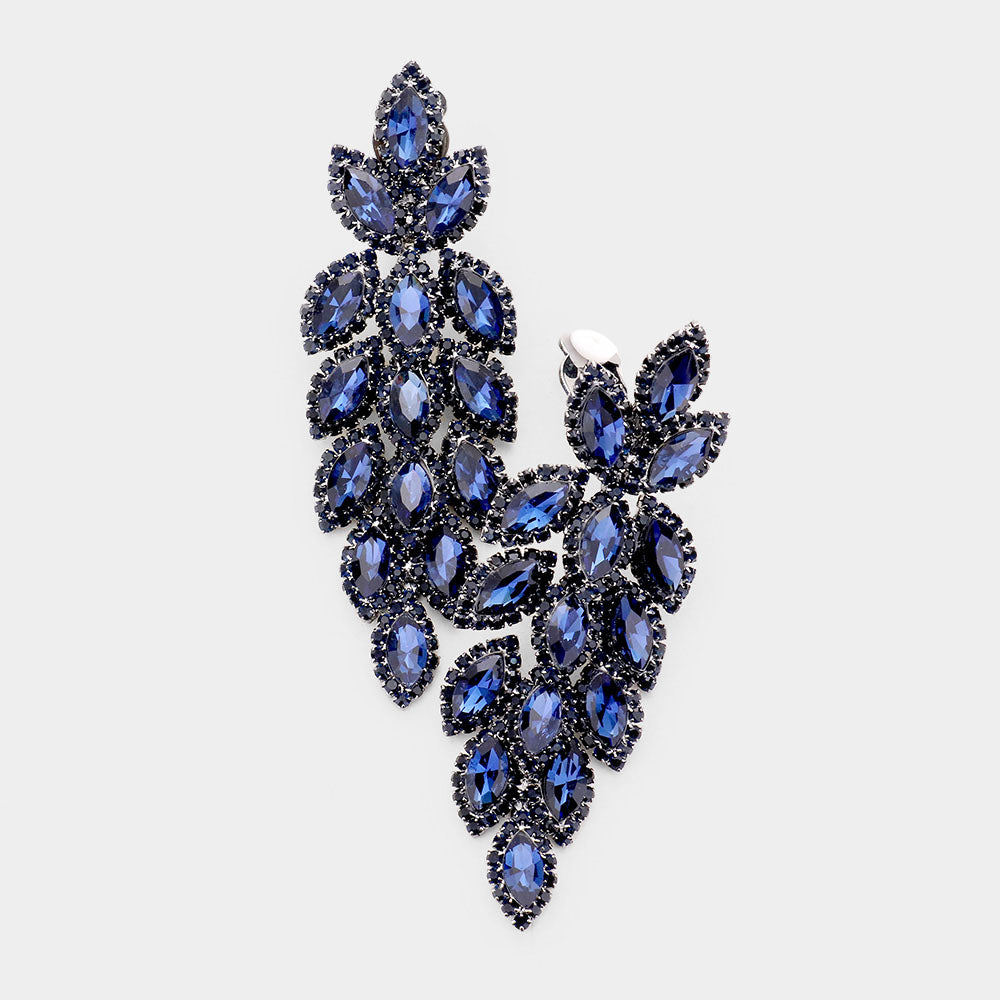 Large Navy Crystal Chandelier Pageant Earrings | 512239
