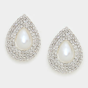 Bridal Earrings | Pearl Teardrop Earrings on Silver | Clip On 