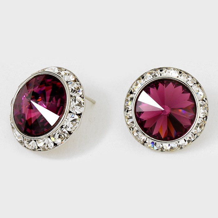 Austrian Purple Crystal Round Stud Earrings | 7/8" | 122913